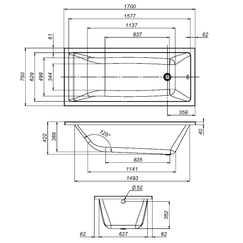 картинка W93A-170-075W-A Gem, ванна акриловая 170x75 см от магазина Сантехстрой