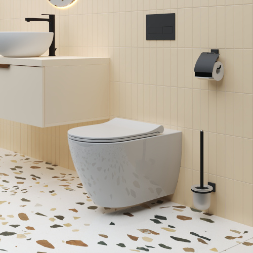 картинка Унитаз Queen 113T20001R (570*360*400) БЕЛЫЙ подвесной БЕЗОБОДКОВЫЙ с тонкой крышкой, 2 места от магазина Сантехстрой