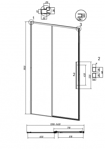 картинка Дверь в нишу Grossman Galaxy 100.K33.01.140.21.00 (140х195) черный матовый,стекло прозрачное,раздвижная, 1 место от магазина Сантехстрой