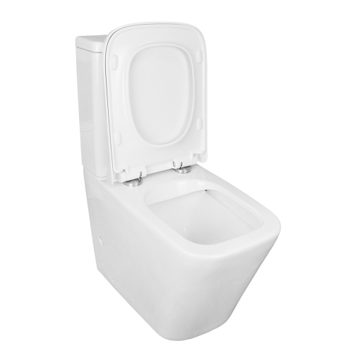 картинка Унитаз-компакт напольный Azario Quadro 605x340x810 безободковый с сидением микролифт и арматурой, белый (AZ-2175) от магазина Сантехстрой