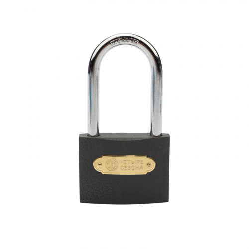 картинка Замок навесной серия «Чугун» 75 мм длинная дужка ЧЕТЫРЕ СЕЗОНА от магазина Сантехстрой