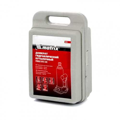 картинка Домкрат гидравлический бутылочный, 5 т, h подъема 197-382 мм, в пластиковом кейсе Matrix от магазина Сантехстрой