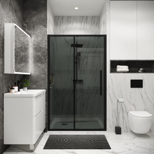 картинка Дверь в нишу Grossman Cosmo 100.K33.02.130.21.10 (130х195) черный матовый,стекло тонированное,раздвижная, 1 место от магазина Сантехстрой