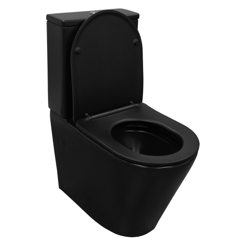 картинка Унитаз-компакт Azario Black Queen 370х605х800 безободковый, с быстросъемным сиденьем микролифт, черный матовый (AZ-8380) от магазина Сантехстрой