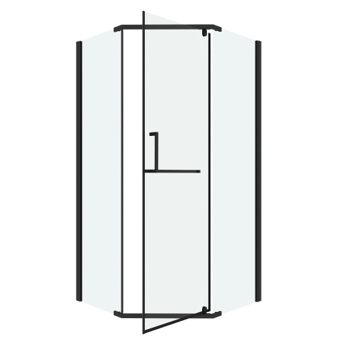 картинка Душ.ограждение 302.K33.03.9090.21.00 Pragma (90*90*195) трапеция,распашн,черн.матов,стекло прозрачн от магазина Сантехстрой