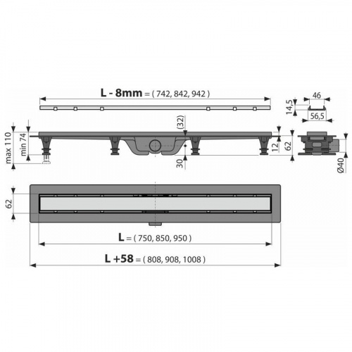 картинка Душевой лоток Alcadrain APZ19-850 с решеткой Нержавеющая сталь / под плитку от магазина Сантехстрой