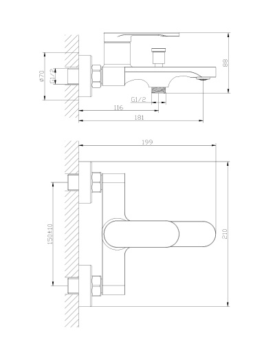 фото orange vesper m10-100cr однозахватный смеситель для ванны/душа, без аксессуаров, хром