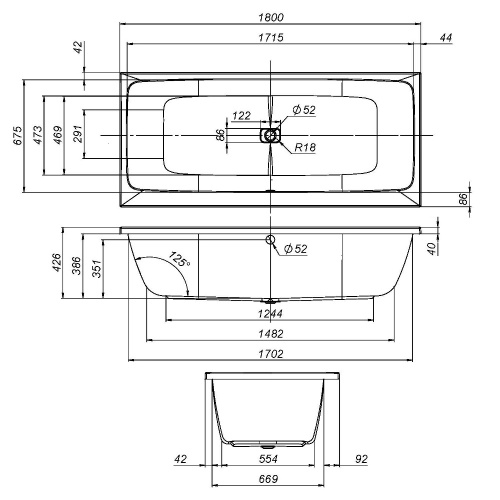 картинка W84A-180-080W-A Func Ванна акриловая 180х80 от магазина Сантехстрой