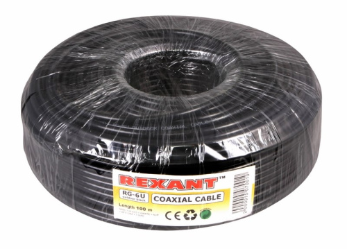 картинка Кабель коаксиальный RG-6U,  75 Ом, CCS/Al/Al,  64%,  100 м,  черный OUTDOOR,  REXANT от магазина Сантехстрой