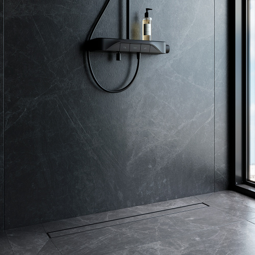 картинка W01SC-U11-090-04BM MasterFlow Трап для душа линейный универс затвор Tile 90см цвет черн мат от магазина Сантехстрой