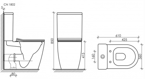 картинка CN1802-B Напольная пристенная чаша унитаза HIGHLIGHT Rimless с сиденьем-крышкой с микролифтом от магазина Сантехстрой
