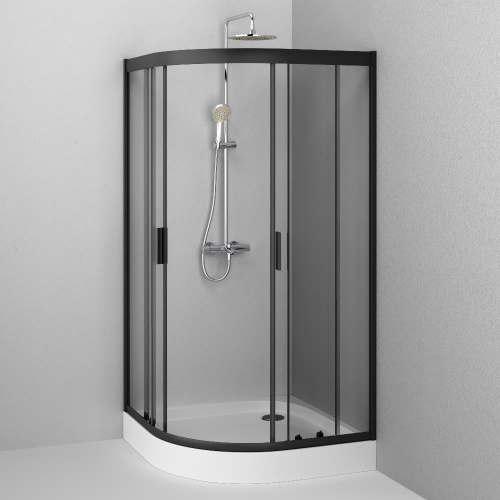картинка W90G-401-100BT Душевое ограждение Gem 1/4 Rond 100x100 стекло прозрачное, профиль черный матовый, бе от магазина Сантехстрой