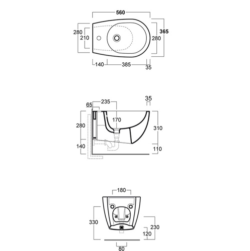 картинка SIMAS Vignoni биде подвесное 56*36,5см, с 1 отв. под смеситель, без крепежа F85, цвет: черный матовый от магазина Сантехстрой