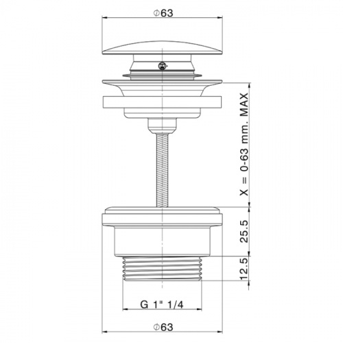 картинка CISAL Донный клапан 1"1/4 Click-clack для раковин толщиной до 63мм, цвет нержавеющая сталь от магазина Сантехстрой