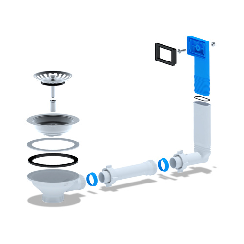 картинка Перелив для мойки Ани Пласт жесткий 3 1/2" с прямоугольным вертикальным корпусом (N305) от магазина Сантехстрой