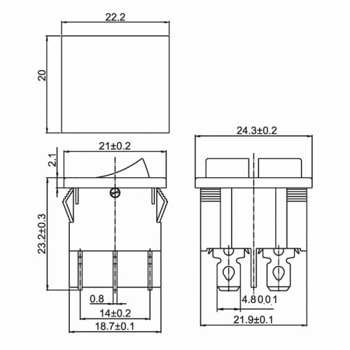 картинка Выключатель клавишный 250V 6А (6с) ON-OFF красный с подсветкой ДВОЙНОЙ Mini (RWB-305) REXANT от магазина Сантехстрой