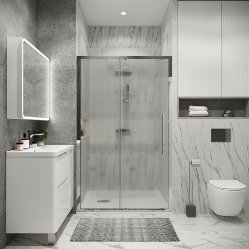 картинка Дверь в нишу Grossman Cosmo 100.K33.02.110.10.02 (110х195) хром,стекло шиншилла,раздвижная, 1 место от магазина Сантехстрой