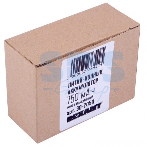 картинка Аккумулятор Li-ion 14500, 3,7В,  750мАч,  без платы защиты,  плоский контакт,  10 шт,  коробка REXANT от магазина Сантехстрой