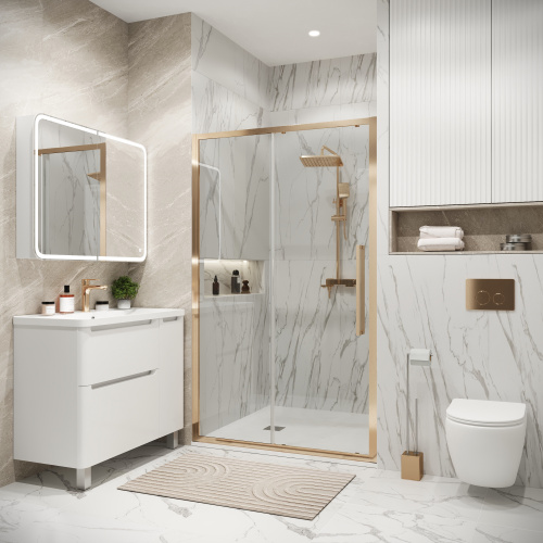 картинка Дверь в нишу Grossman Cosmo 100.K33.02.110.32.00 (110х195) золото сатин,стекло прозрачное,раздвижная, 1 место от магазина Сантехстрой