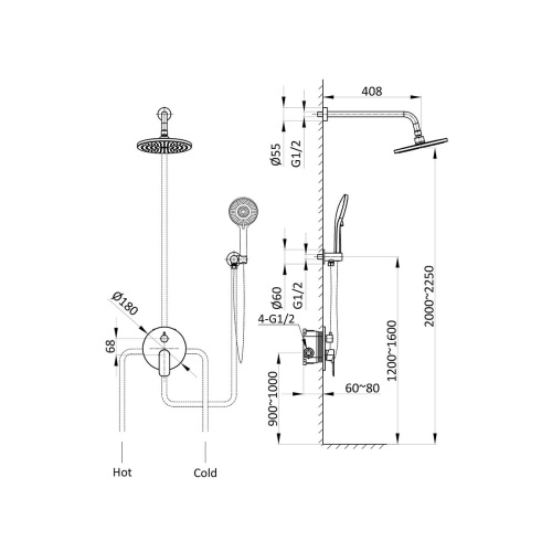 картинка Душевой комплект Desire VSFW-1D1CH, встраиваемый, 2 режима, хром от магазина Сантехстрой