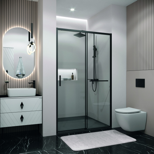 картинка Дверь в нишу 100.K33.05.110.21.00 Style (110*195) черный матовый, стекло прозрачное, 1 место от магазина Сантехстрой