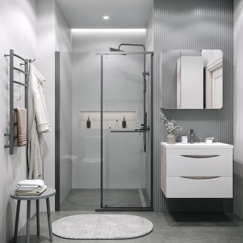 картинка Дверь в нишу 100.K33.03.110.42.00 Pragma (110*195) графит сатин, стекло прозрачное, 1 место от магазина Сантехстрой