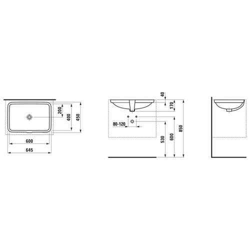 картинка LAUFEN Pro Раковина встраиваемая 60x40x17 см, без отв под смеситель,цвет белый от магазина Сантехстрой