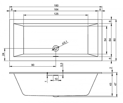 картинка Акриловая ванна Riho Rething Cubic 180х80 B106001005 (BR0800500000000) без гидромассажа от магазина Сантехстрой