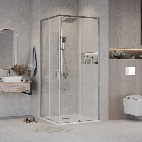 картинка Душевое ограждение Grossman Galaxy 300.K33.01.8080.10.00 (80х80х195) квадрат,раздвижная,хром,стекло прозрачное, 1 место от магазина Сантехстрой