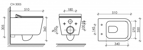 картинка CN3005 Подвесной унитаз NEW DAY Rimless, с крепежом, с сиденьем-крышкой с микролифтом от магазина Сантехстрой