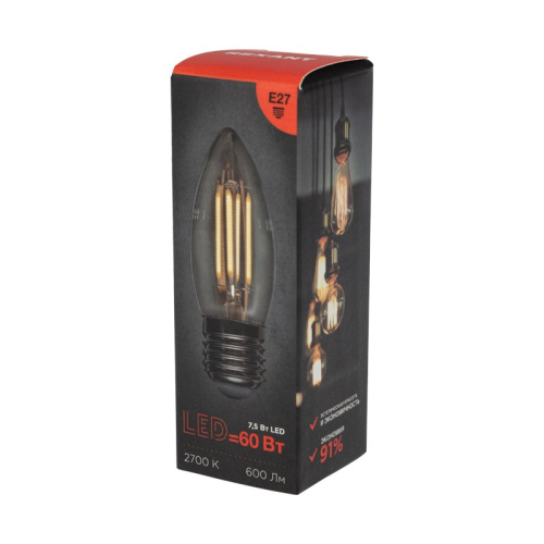 картинка Лампа филаментная Свеча CN35 7,5Вт 600Лм 2700K E27 прозрачная колба REXANT от магазина Сантехстрой