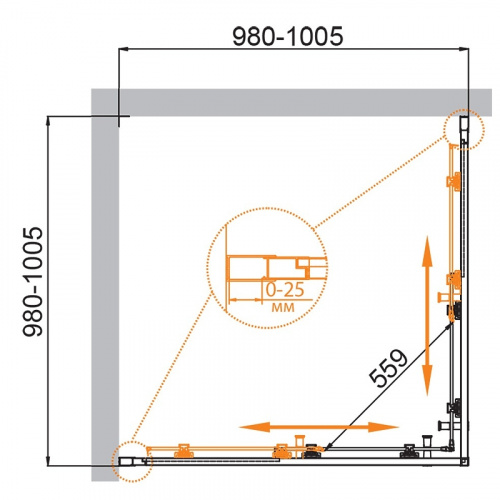 картинка Душевой уголок Cezares Molveno 100x100 MOLVENO-A-2-100-C-BORO-IV профиль Брашированное золото стекло прозрачное от магазина Сантехстрой
