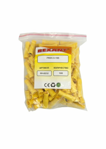 картинка Разъем штекерный изолированный гнездо 5 мм 4-6 мм² (РШи-м 6.0-5/РШИм 5,5-6-4) желтый REXANT от магазина Сантехстрой