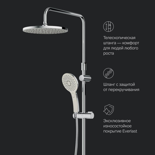 картинка F0750A400 Inspire V2.0, душевая система, набор: см-ль д/душа с термостатом, верхний душ d 250 мм, ру от магазина Сантехстрой