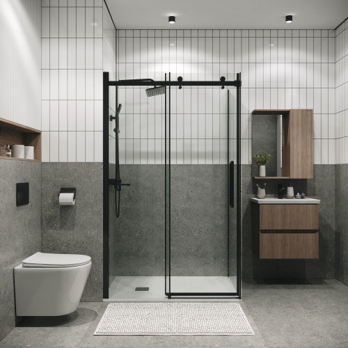 картинка Душевое ограждение Grossman Classic 100.K33.04.100.21.00-200.K33.04.80.21.00 (100х80х195) раздвижная,черный матовый,стекло прозрачное,2 места от магазина Сантехстрой