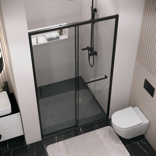 картинка Дверь в нишу 100.K33.05.110.21.00 Style (110*195) черный матовый, стекло прозрачное, 1 место от магазина Сантехстрой