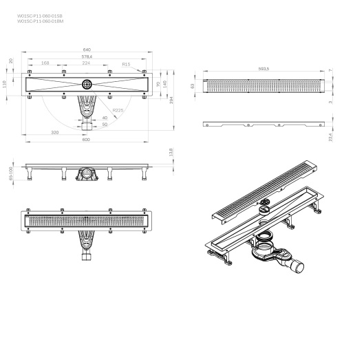 картинка W01SC-P11-060-01SB MasterFlow Трап для душа линейный универс затвор Cut Gradient 60см цвет сталь мат от магазина Сантехстрой