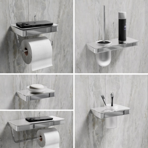 картинка Ёршик для унитаза Lemark GLASS LINE с держателем и полкой, хром/белое стекло (9761031) от магазина Сантехстрой