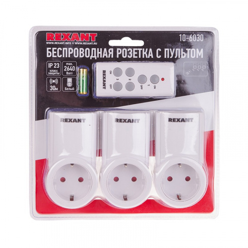 картинка Радиоуправляемая розетка c пультом RX-003 (один пульт,  три розетки) 10А/30м REXANT от магазина Сантехстрой