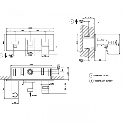 картинка Gessi Внутренняя часть встраиваемого смесителя  на 2 выхода от магазина Сантехстрой