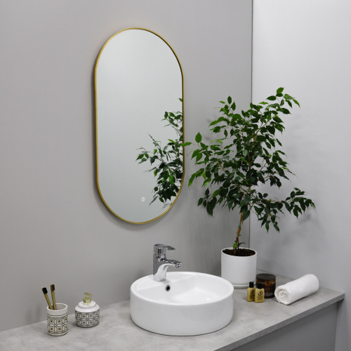 картинка Зеркало FIXSEN с подсветкой LED овальное 40х80 см золото-сатин (FX-3080G) от магазина Сантехстрой