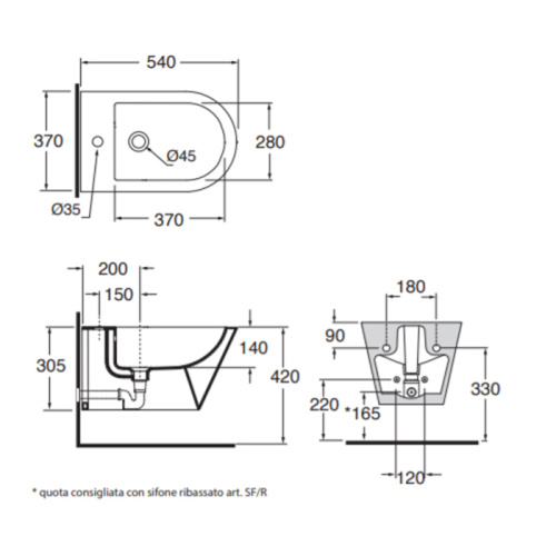 картинка AZZURRA FORMA Биде подвесное  54х37х34см , с 1 отв под смеситель, цвет белый (СпецЦЕНА со склада!) от магазина Сантехстрой