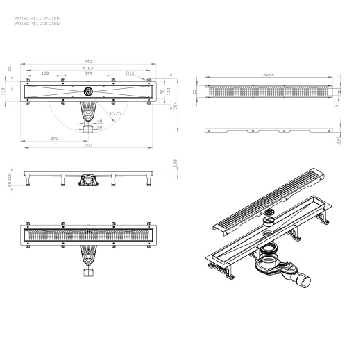 картинка W01SC-P11-070-01SB MasterFlow Трап для душа линейный универс затвор Cut Gradient 70см цвет сталь мат от магазина Сантехстрой