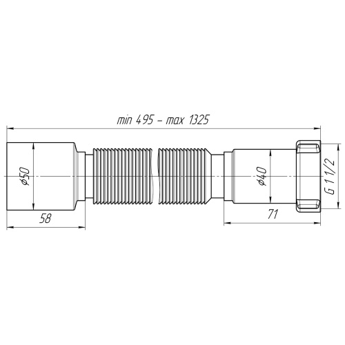 картинка Гибкая труба Ани Пласт 1 1/2"*50 удлиненная (495-1325мм) (K115) от магазина Сантехстрой