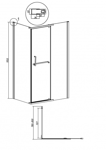 картинка Боковая стенка Grossman Pragma 200.K33.03.80.21.00 (80х195) черный матовый,стекло прозрачное, 1 место от магазина Сантехстрой