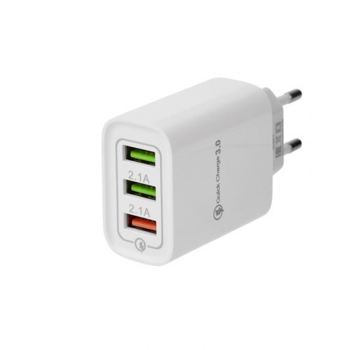 картинка Сетевое зарядное устройство для iPhone/iPad REXANT 3 x USB,  5V,  3 А + 1 А + 1 А,  белое от магазина Сантехстрой