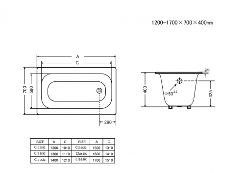 картинка Ванна чугунная Goldman Classic 140х70х40, с ножками, без ручек от магазина Сантехстрой