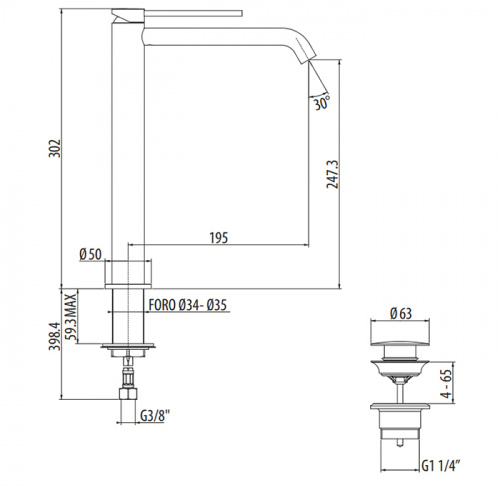 картинка GATTONI CIRCLE TWO Смеситель для раковины высокий 302 мм, на 1 отверстие, излив 195 мм, с донным клапаном, цвет хром от магазина Сантехстрой