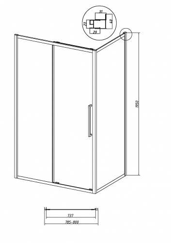 картинка Боковая стенка Grossman Cosmo 200.K33.02.80.21.10 (80х195) черный матовый,стекло тонированное, 1 место от магазина Сантехстрой