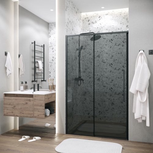 картинка Дверь в нишу Grossman Galaxy 100.K33.01.100.21.10 (100х195) черный матовый,стекло тонированное,раздвижная, 1 место от магазина Сантехстрой